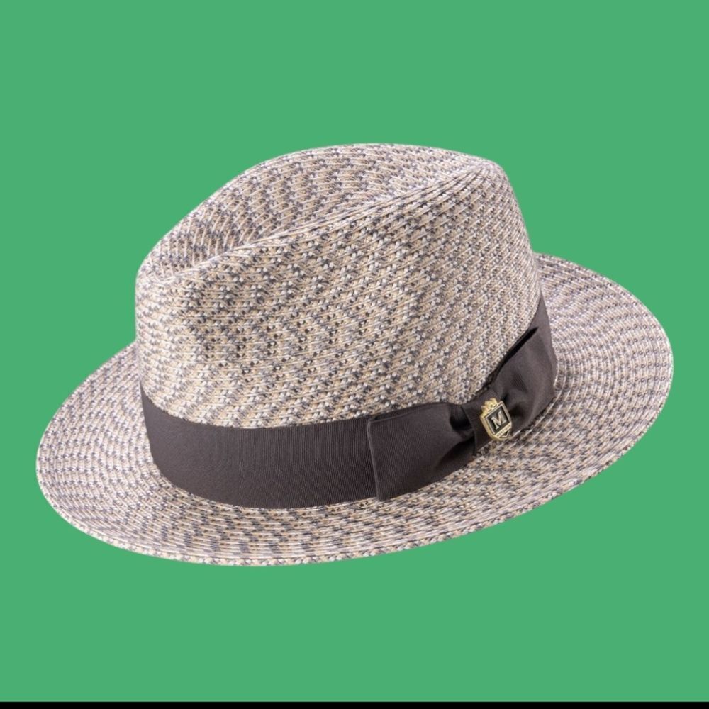 MONTIQUE MEN'S  GREY-WHITE WEAVE PATTERNED FEDORA HAT. H96